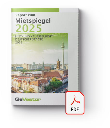 Cover des PDF-Reports: Report zum Mietspiegel 2025 - Miet- und Kaufübersicht deutscher Städte 2025